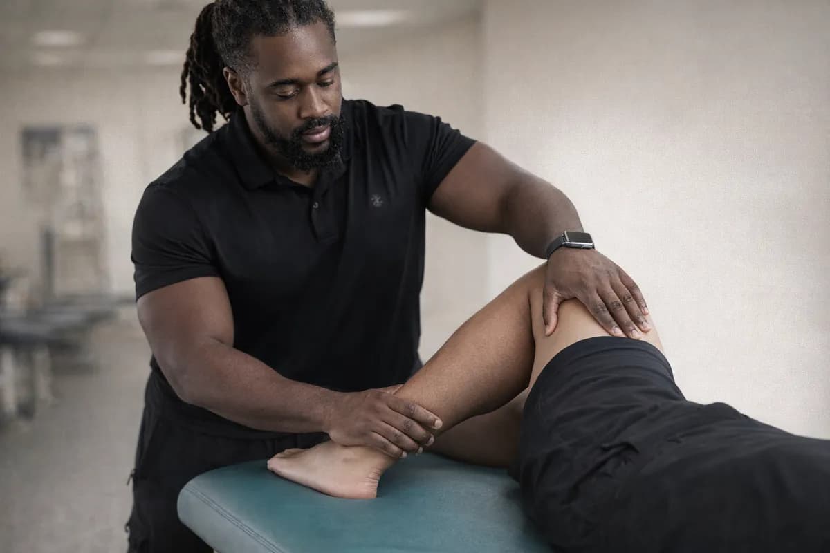 Jordan Pitts performing muscle activation technique on a client's hip