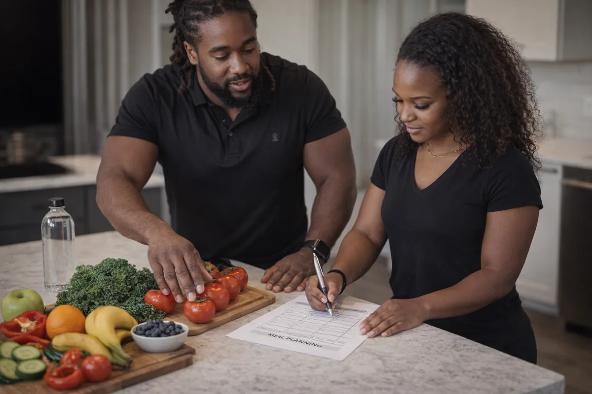 Jordan and Jemeka Pitts planning meals with fresh whole foods